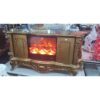 Classy Royal Golden Tv Stand With Drawers And Fire Flame Lights