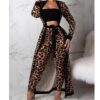 2 Pcs Belted Leopard Kimono Pant Set