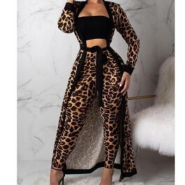 2 Pcs Belted Leopard Kimono Pant...