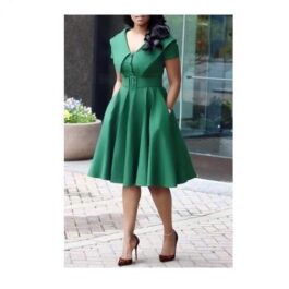 Cape Collar Belted Swing Dress –...