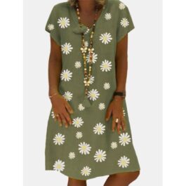 Daisy Flower Short Sleeve V-neck Cotton...