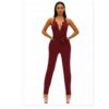 Halter V Neck Zipped Front Jumpsuit