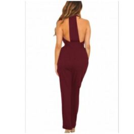 Halter V Neck Zipped Front Jumpsuit