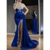 Sequined Long Sleeve Round Neck Evening Dress