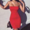 Spaghetti Strap Bodycon Mini Dress - Red