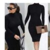 Turtle Neck Body Hug Gown Black