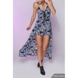 V-neckline Floral Print Playsuit With Maxi...