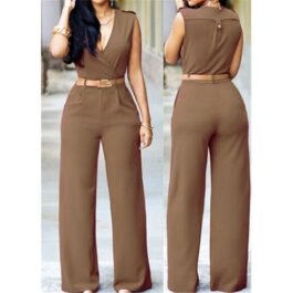 Women Elegant Solid Color Jumpsuit Solid Color Slim Fit