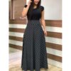 Women's Polka Dot Print Short Sleeve Dress - Black